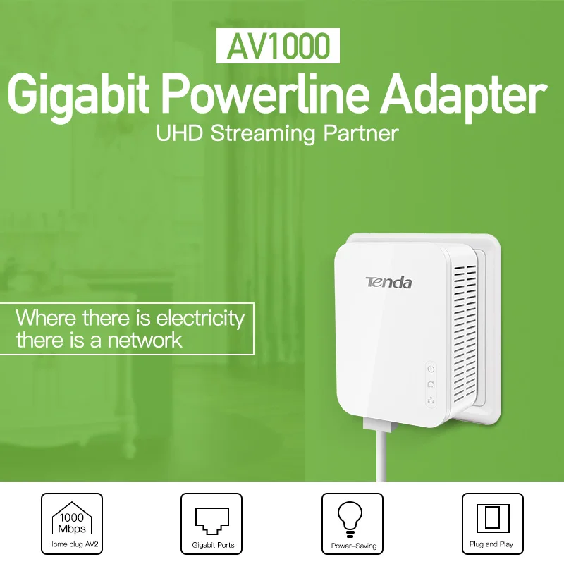 Tenda PH3 комплект AV1000 гигабитный адаптер Powerline Ethernet 1000 Мбит/с PLC беспроводной WiFi
