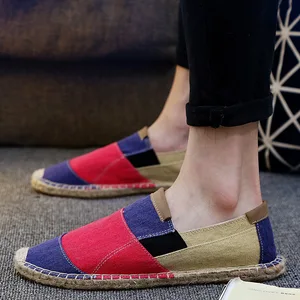 Мужские эспадрильи, желтые Лоскутные слипоны, летняя обувь для мужчин, лоферы 2021, дышащая парусиновая мужская обувь, модная обувь с джутом