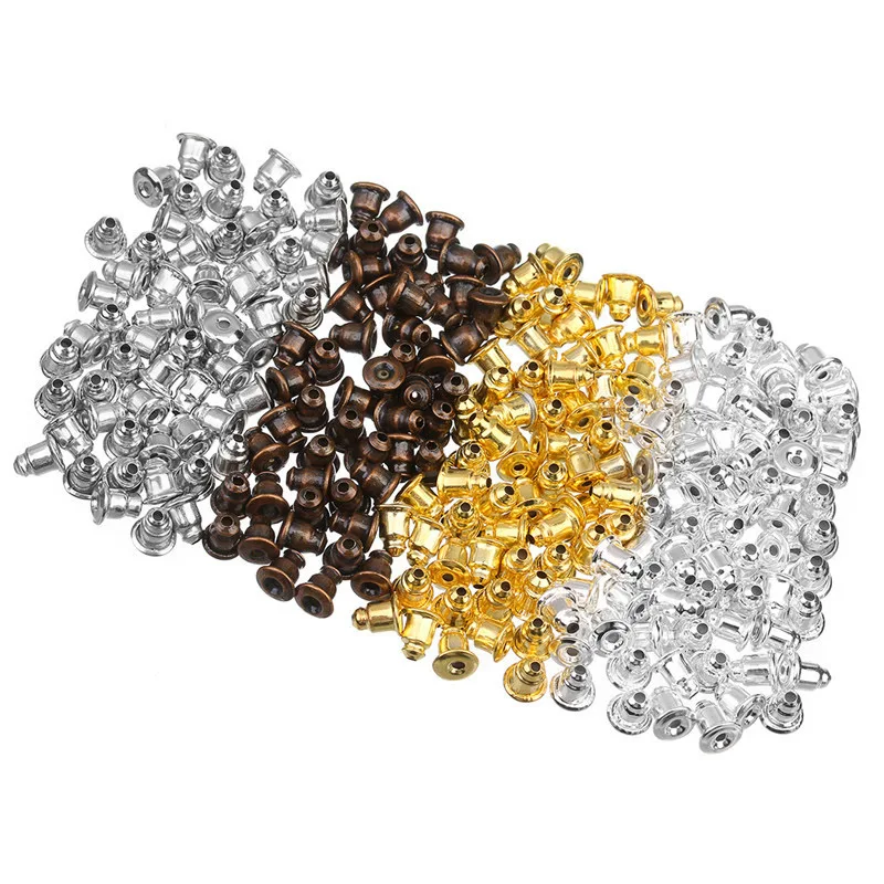 LOULEUR 200pcs/lot Antique Bronze Gold Color Metal Bullet Earring Back Plugging Blocked Rubber DIY Earrings Jewelry Making | Украшения и