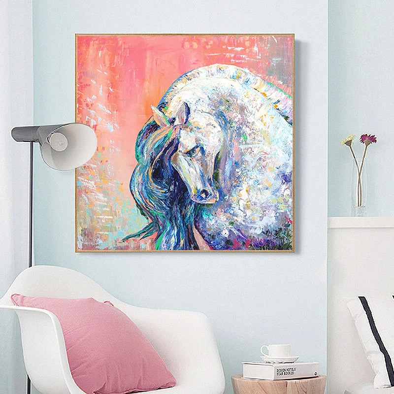 100% ручная роспись Абстрактная Белая лошадь масляная живопись на холсте