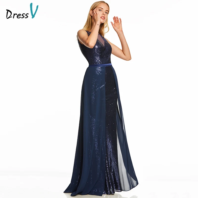 Dressv темно синее ТРАПЕЦИЕВИДНОЕ длинное вечернее платье Недорогое Платье с