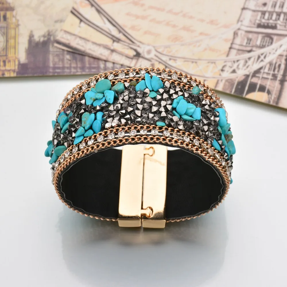 UAM 2 Colors Copper Magnet Blue Wide Leather Bracelets For Man Women Unisex Trendy Jewelry Faux Stone Brazaletes Pulseras Mujer | Украшения
