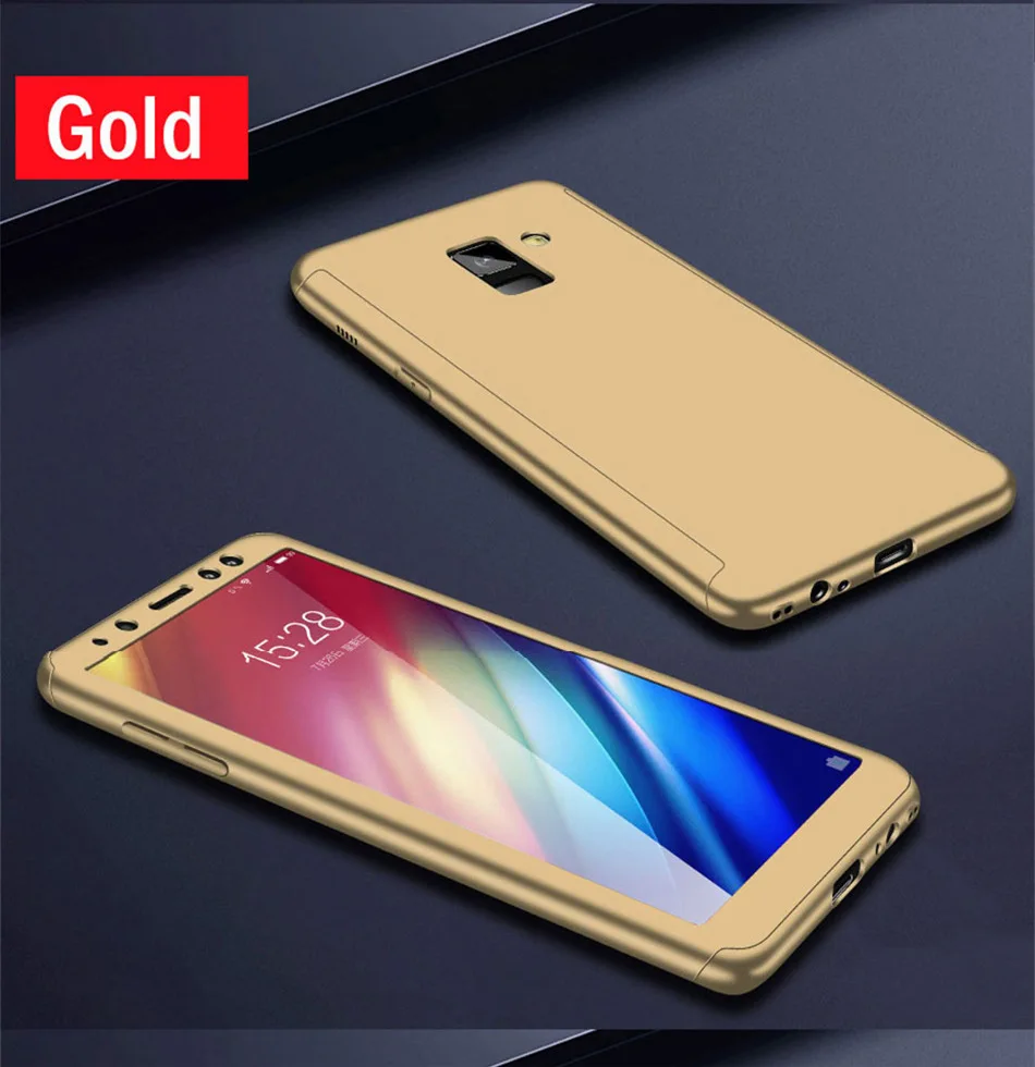 Gold 360 Защитный чехол для samsung Galaxy a50 a30 a10 m10 m20 полное покрытие со стеклом для samsung a3 a5 a7 a6 a8 plus a9 a7 - Цвет: Gold