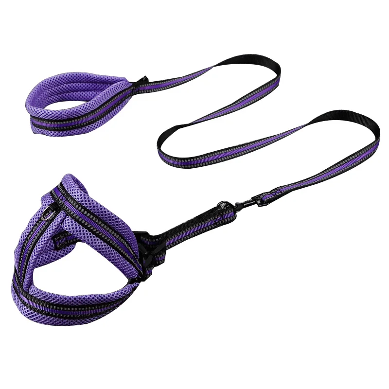 Purple Светоотражающий нейлоновый поводок для собак, набор для ночной безопасности, жилет для кошек, 120 см, длинный поводок для щенков, сетчатый дышащий поводок для домашних животных, для собак - Цвет: Purple