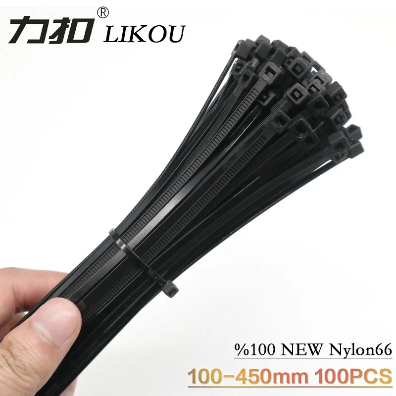 LIKOU самоблокирующиеся Нейлоновые кабельные стяжки 100 шт. 4x100/120/150/200/250/300 мм Пластик