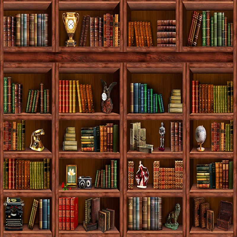 Пользовательские 3D Европейский стиль ретро деревянная книжная полка обои для