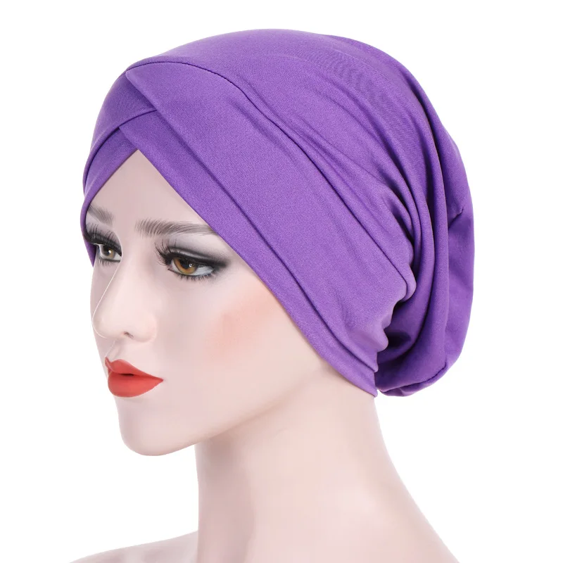 

New Elastic Jersey Female Turban Cap Muslims Women Hijab Bonnet Hats Modal Indian Wrap Multicolor Cross Islamic Headscarf Hat