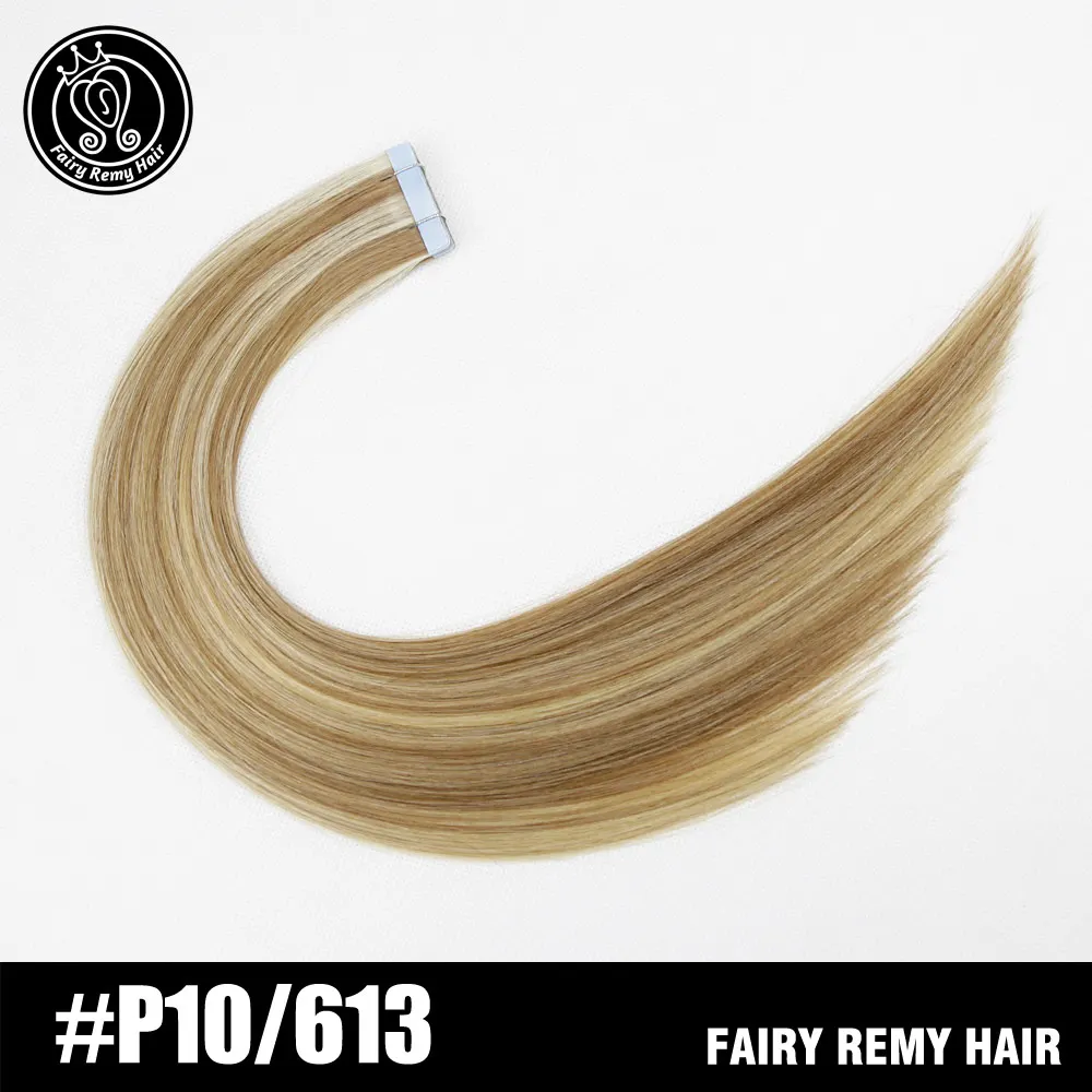 Феи remy волосы 2,0 г/шт. 1" настоящие Remy ленты в человеческие волосы для наращивания прямые Remy на силиконовый, невидимый PU Weft расширение - Цвет: P10/613