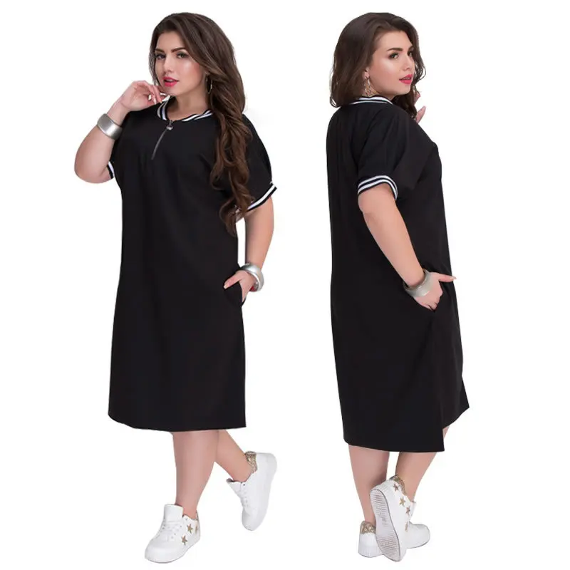 ECOBROS, большие размеры 6XL, осень, женское платье для полных мм, элегантное, одноцветное, в стиле пэчворк, платья размера плюс, женская одежда 6xl, платье vestido - Цвет: black