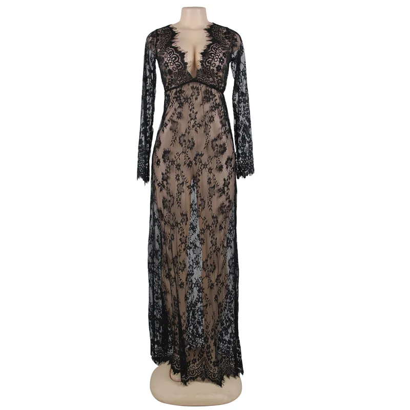 black lingerie Comeonlover сексуальное эротическое платье секси белье порно белое с длинным рукавом прозрачное белье размера плюс кружевное Ночное платье RI80497 - Цвет: black lingerie