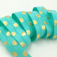5 yards 58 turquoise big polka dots gold printed fold over elastic diy hair elasticbaby headband sewing supplies