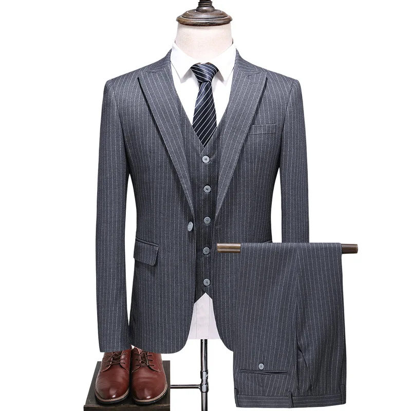 Новый большой размер костюм мужской вертикальный полосатый из трех частей