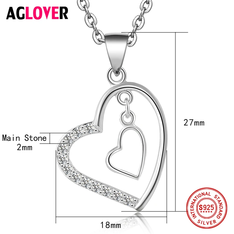 Женское ожерелье из серебра 100% пробы с кулоном в виде двух сердец|jewelry necklace|jewelry
