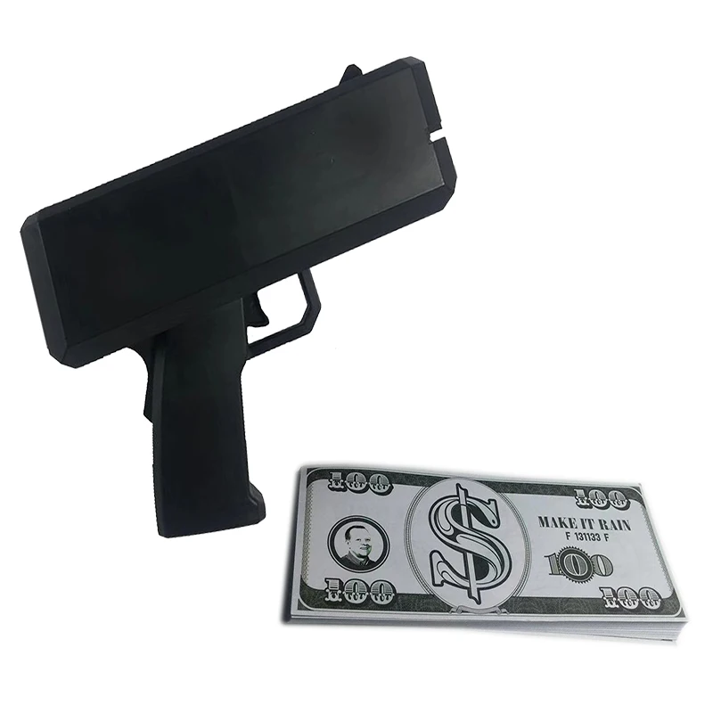 Gun with Cash Props Make It Rain Money maker Black Gun Toy for Gift Party Toys Game 100PCS Cash Props Fashion Toys Bubble Column For Package - Цвет: Gun with Cash Props