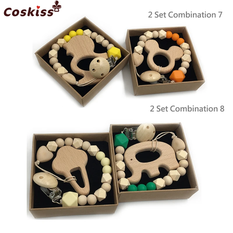 Mordedor de madera org&aacute;nico para beb&eacute;, dentici&oacute;n Natural de agarre de juguete, cuentas de silicona, regalo para reci&eacute;n nacido, 2 uds.-3