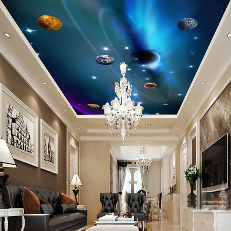

Custom 3D Ceiling Wallpaper Mural Space Solar System Planet Bedroom Ceiling Background Wall Living Room Wall Paper Wall Painting