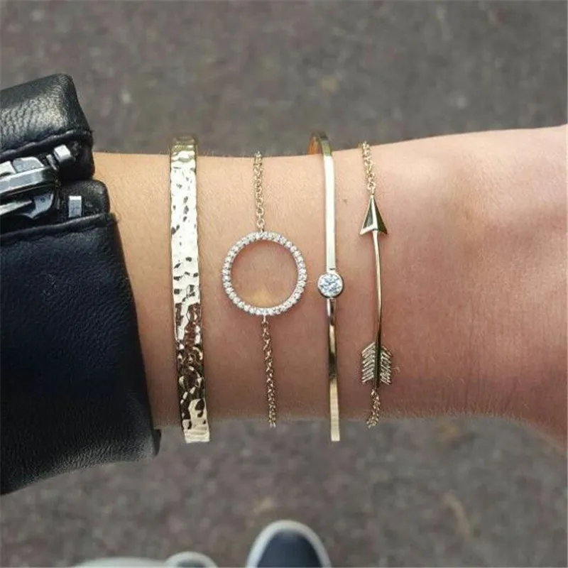 arrow round DIEZI, 12 стилей, золотой, серебряный, перо, луна, браслет, наборы для женщин, мужчин, Ретро стиль, цепочка, браслеты, браслеты, подарок, ювелирное изделие - Окраска металла: arrow round