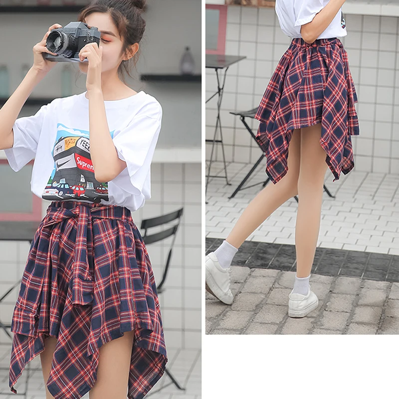 Женская Асимметричная клетчатая юбка в стиле ретро модная женская Харадзюку
