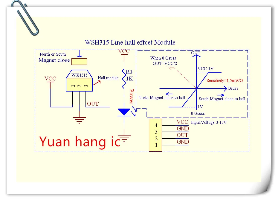 

1PCS/LOT WSH315 W315 Line hall effcet Module 1.5mV/G