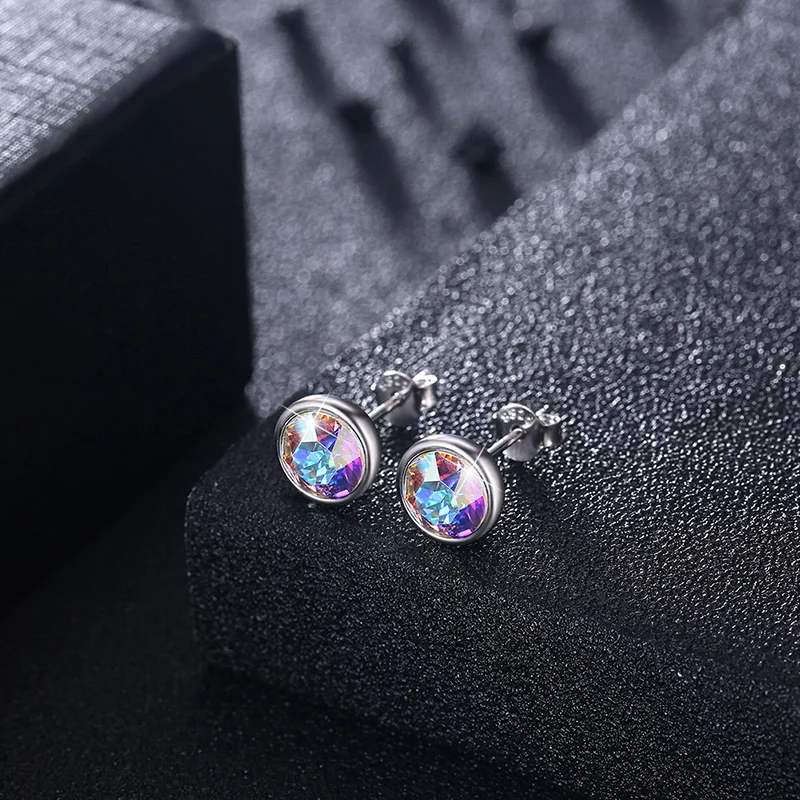 Простые круглые серьги-гвоздики LEKANI с кристаллами Swarovski, Серебро S925 пробы для женщин, девушек, мужчин, унисекс, для пирсинга, аксессуары на каждый день, подарок