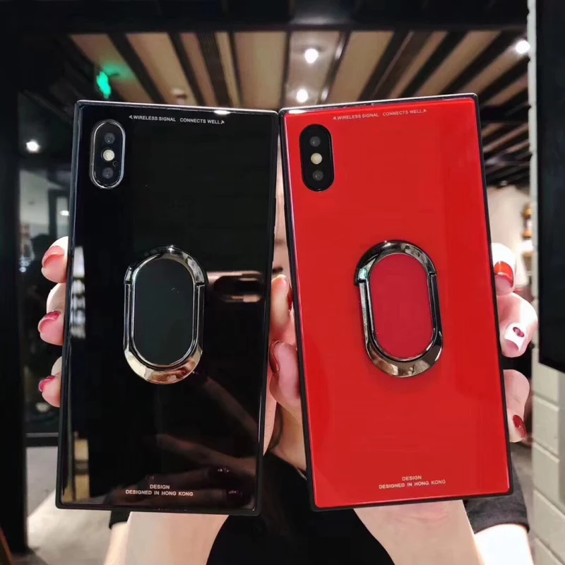 Для iphone 11 pro Xs max XR закаленное стекло с подставкой кольцо на палец квадратный чехол