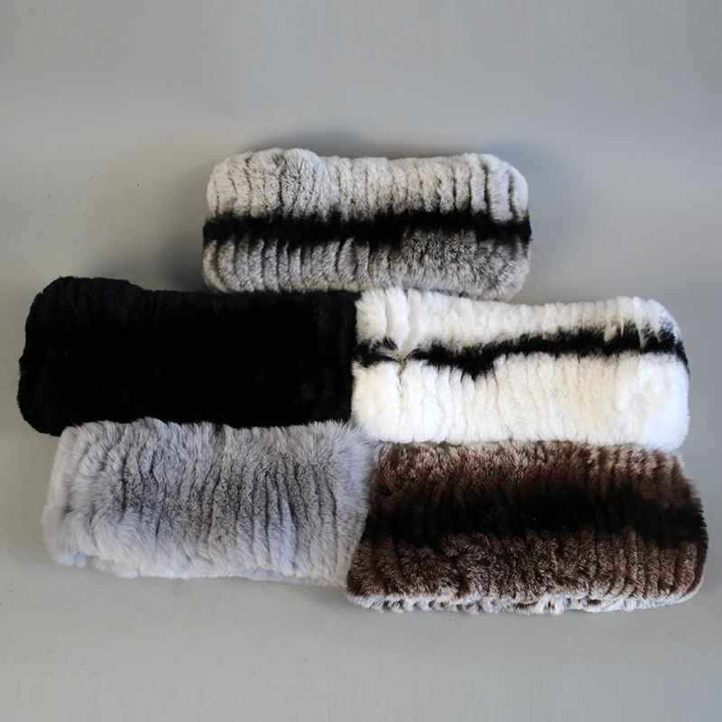 

[Rancyword] Women Headband Winter Knit Natural Rex Rabbit Fur Headbands For Girls Real Fur Neck Scarf Hair Neckwarmer RC1373