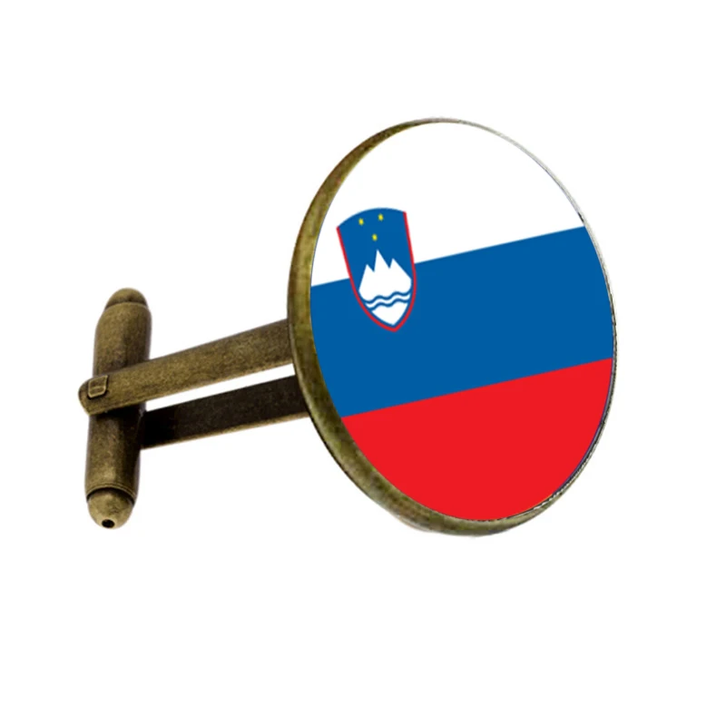 Classic National Flag Of Slovenia Cufflinks For Men High Quality Bronze Black Silver Plated Glass Dome Cuff Buttons Jewelry | Украшения и