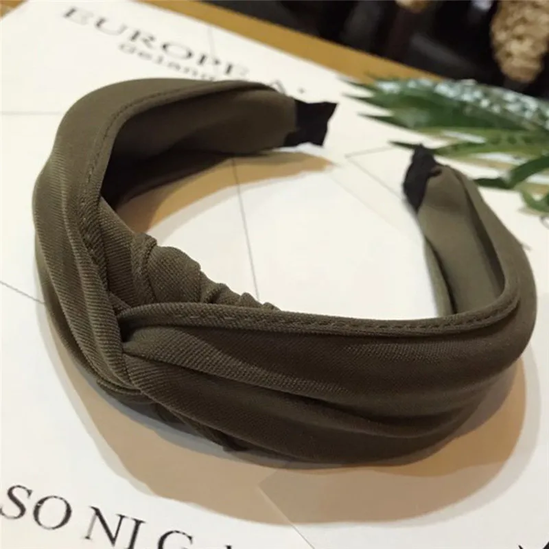 Chiffon 8 Одноцветная повязка на голову с перекрестным бантом для женщин, Корейская шифоновая повязка на голову, широкий обруч для волос, аксессуары для волос - Цвет: Chiffon 8