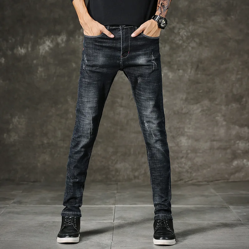 2018 New Men's Jeans High Quality Famous Brand Straight Stretch Slim Fit Classic Casual Long Pants Trousers | Мужская одежда