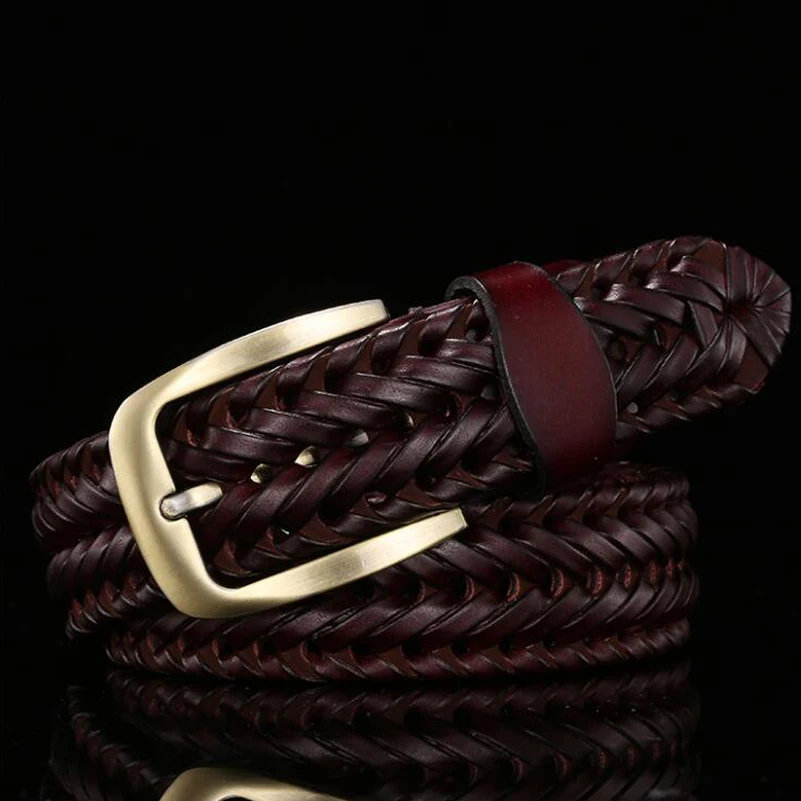 

Men Cow Genuine Leather Braid Belts Designer Pin Buckle Luxury Straps Big Nature skin Cintos Metal Ceinture Belt for Man
