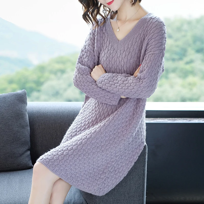 Новое поступление 2018 женское кашемировое вязаное платье элегантное с v образным