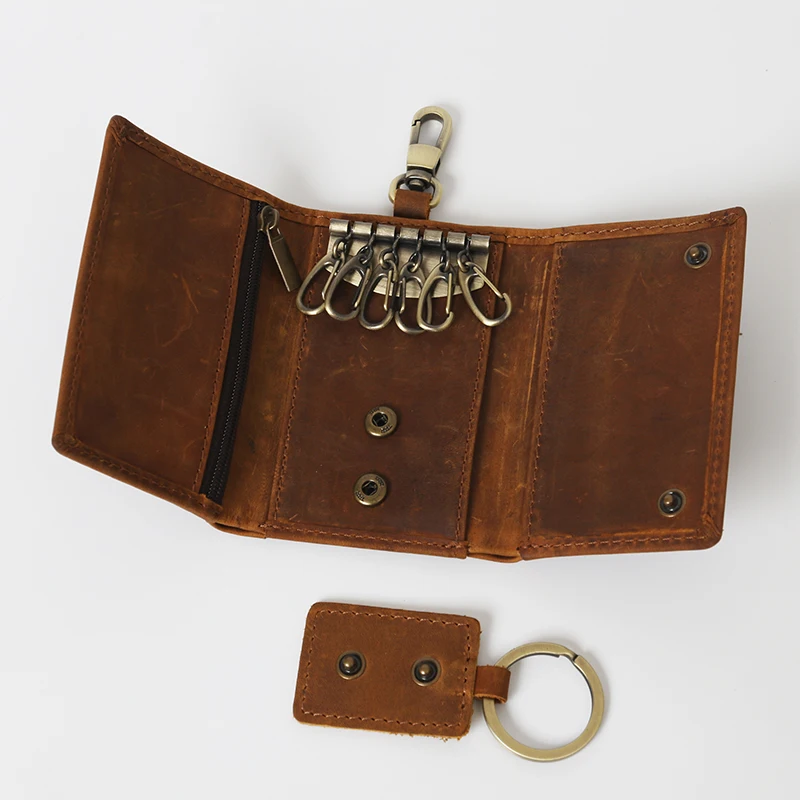 SIMLINE Genuine Crazy Horse Leather Men Wallet Car Key Holder Men's Vintage Short Trifold Small Wallets Coin Purse Card | Багаж и