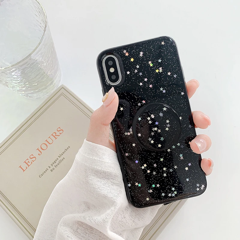Блестящий блестящий чехол со звездами для IPhone X XS 8 7 6 s Plus держатель мягкий из ТПУ