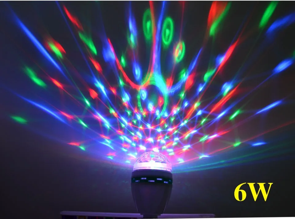 1 шт. E27 3 Вт 6 Вт RGB цветомузыкальная светодиотная лампа для празника автоматически крутится AC85V-265V лампочка для освещения дискотеки DJ бара вечеринки танца Рождестава