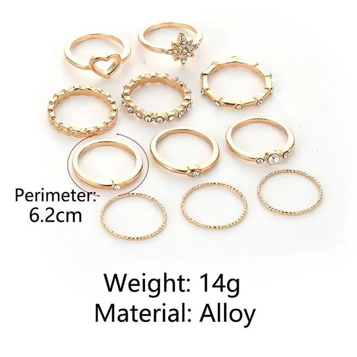 New Women Fashion Casual Artificial Gem Pack of Rings 11pcs/8pcs Jewelry Charm Wedding Ring Rose gold Set