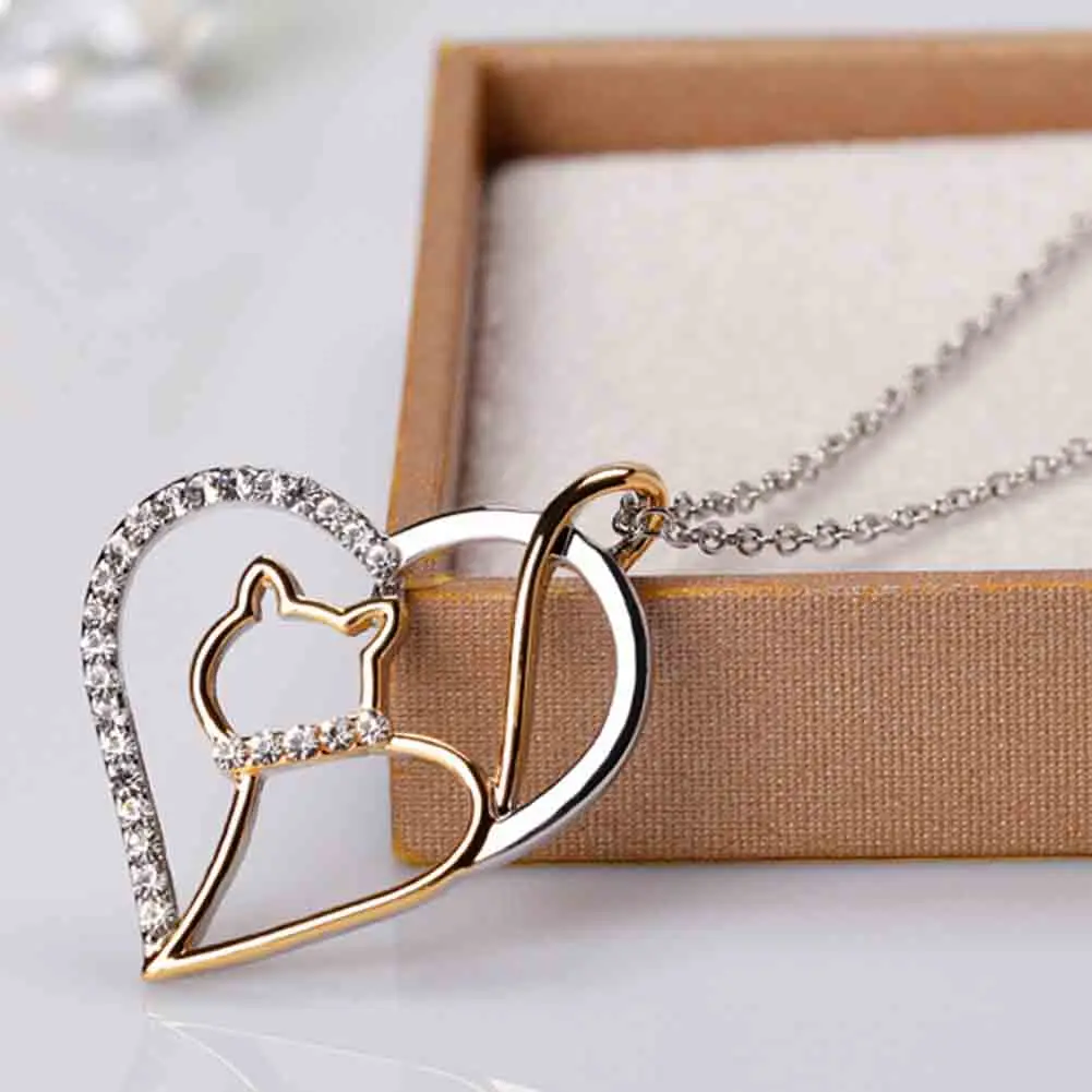 1 шт. Chic Для женщин Серебряный Цвет прекрасный кот кристалл кулон Цепочки и