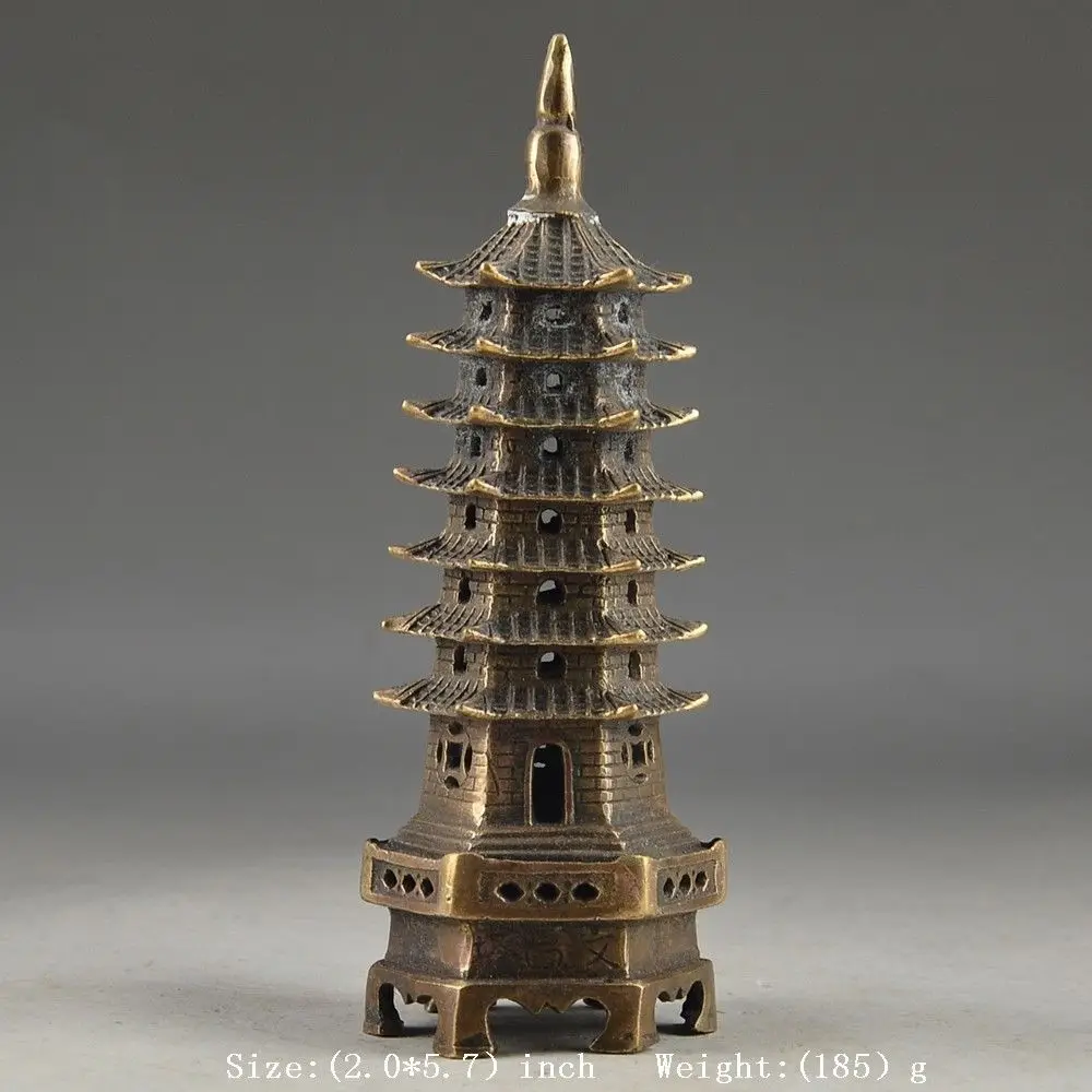 Китайская латунная винтажная ручная работа 7 этажная Коллекционная башня