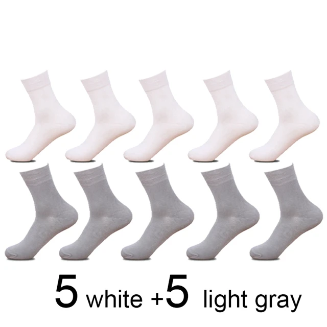 5 white 5 light gray 10 пар/лот, мужские бамбуковые носки, мужские брендовые Новые повседневные носки в деловом стиле, мужские носки из хлопка и бамбукового волокна, длинные зимние носки для подарков - Цвет: 5 white 5 light gray