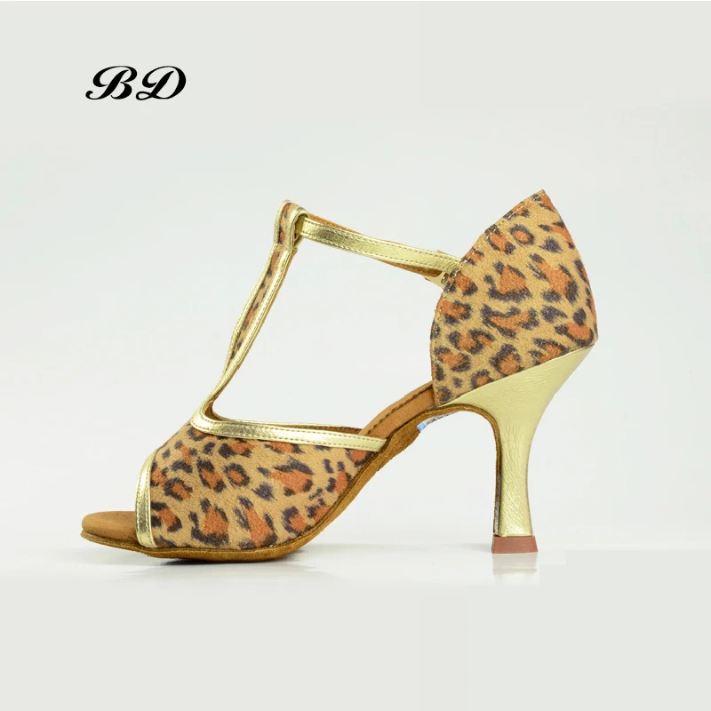 BD 2366 Dance Shoes Ballroom Women Latin shoes Dancing WOMAN Shoe FREE BAGS AND Heel Protection Cover Leopard Satin Sneakers HOT | Спорт и