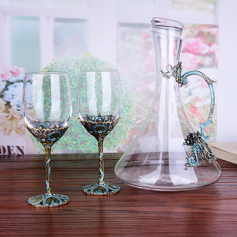 1 Set European Vintage Enamel wine glass cup Crystal Goblets Red Wine glasses cups champagne Wedding Gift With Box 350ml | Дом и сад