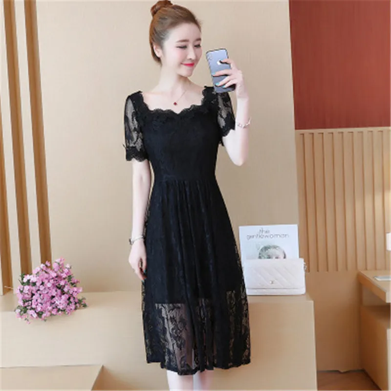 Платье женское кружевное черное большого размера 4492|Женские платья| |