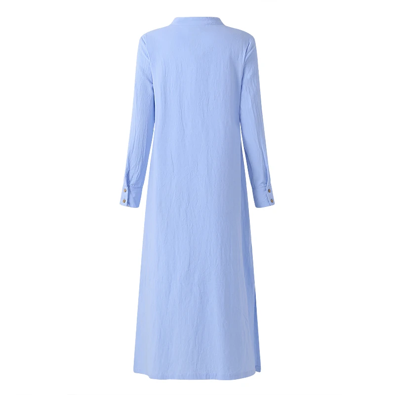 ZANZEA, бренд, женское платье, Осеннее, повседневное, свободное, хлопок, Vestidos, длинный рукав, сексуальное, с разрезом, макси, длинные платья размера плюс