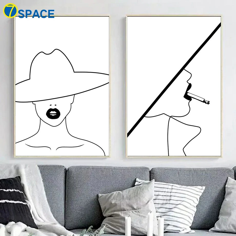 Сексуальная девушка абстрактная линия Холст Картина минимализм стены