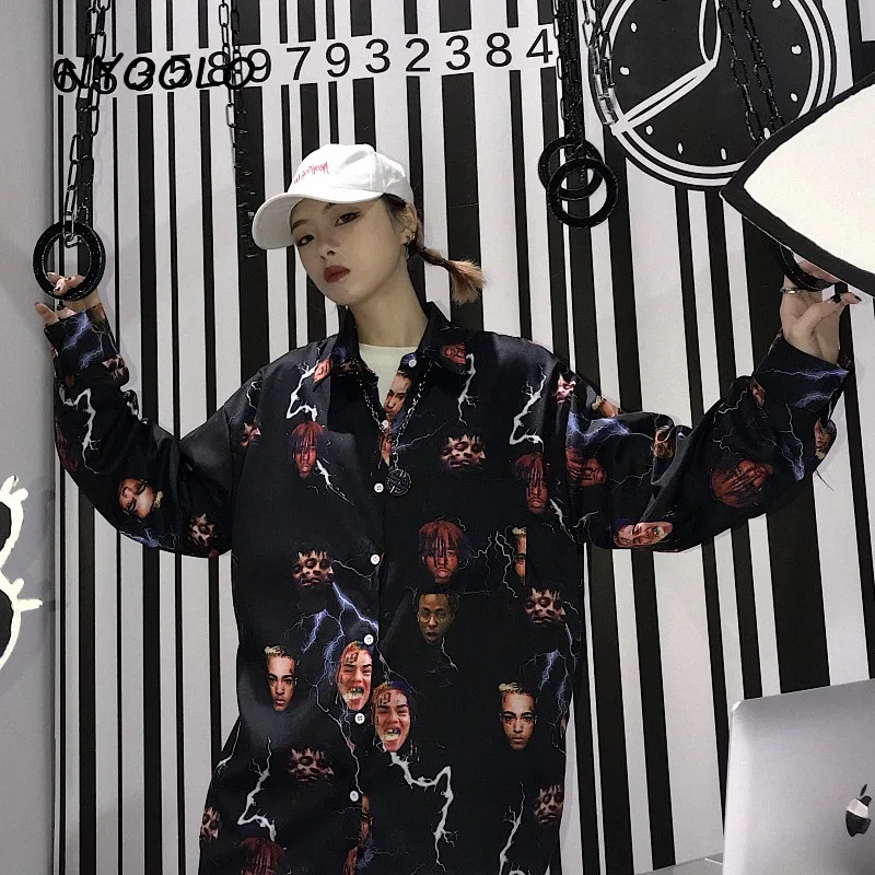 NYOOLO Harajuku стиль уличная пародия Европа Аватар молния печати рубашка свободная с длинным рукавом рубашка Женская/мужская одежда топы