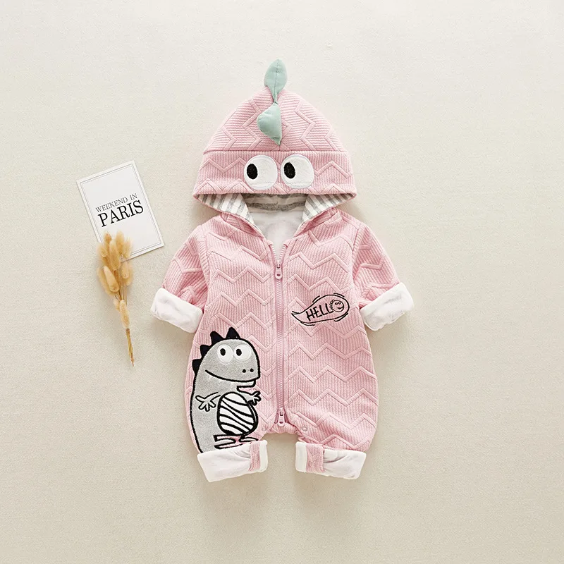 Одежда для малышей с рисунком динозавра милый детский комбинезон капюшоном