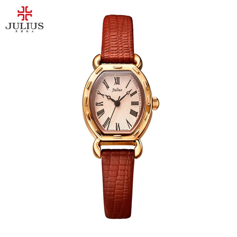 JULIUS Small Dial Rome Number Leather Strap Women's Quartz Watches with Gift Watch Case Relogio Feminino Montre | Наручные часы