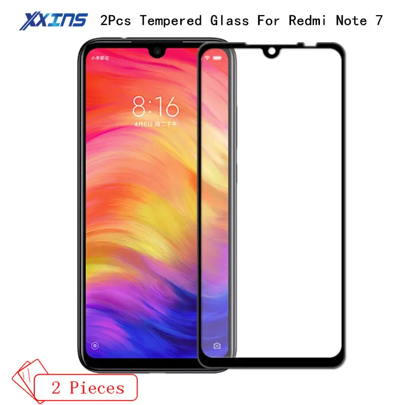 2 шт закаленное стекло для Xiaomi Redmi note 7 полное покрытие экрана протектор на