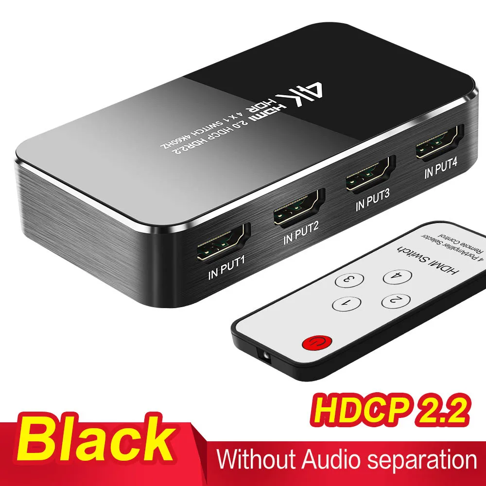 Black without audio HDMI переключатель 4K 60HZ HDR HDMI 2,0 разветвитель 4 порта HDMI коммутатор Dolby Sound 3,5 мм jack ARC IR управление для PS3 PS4 HDTV проектор - Цвет: Black without audio