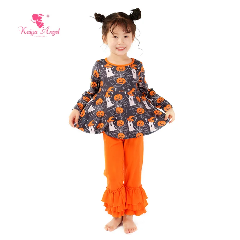 Kaiya Angel/2017 г. Одежда для маленьких девочек на Хэллоуин осенняя оранжевая рубашка с