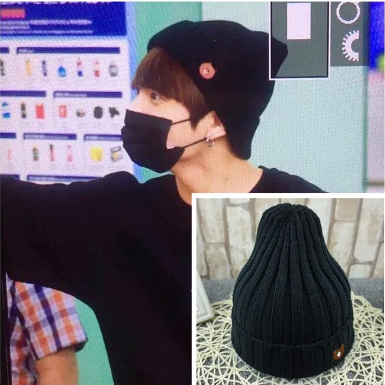 Kpop корейский коричневый вентилятор Мишка хип хоп черные теплые вязаные шапки k-pop